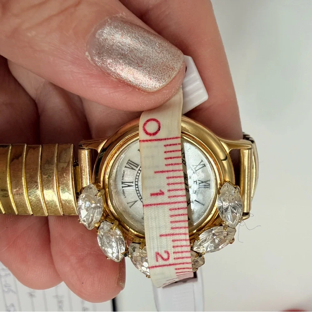 Park lane cocktail vintage glam gold tone Roman numerals rhinestone bezel
